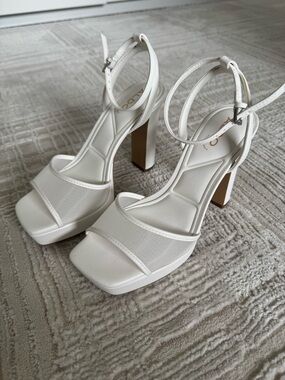 Aldo White Platform Ankle-Strap Heels